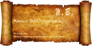Mancz Bársonyka névjegykártya